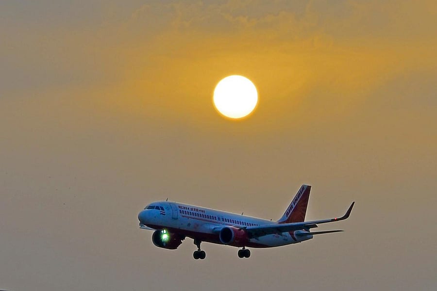 The Air India plane flying the inaugural trip from Lucknow approaches to land at Najaf International Airport in the central Iraqi shrine city on February 14, 2019. (AFP Photo)