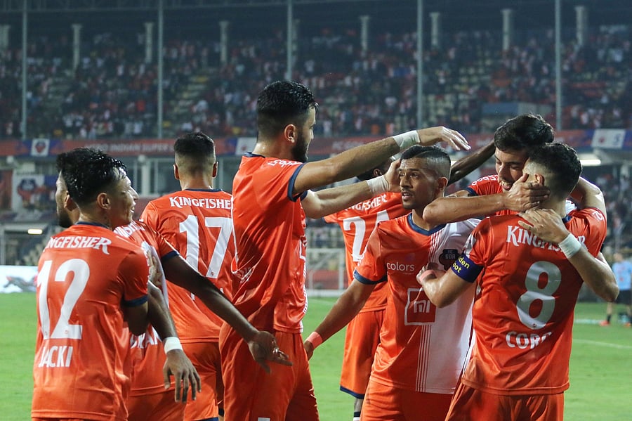FC Goa players celebrate after beating Kerala Blasters on Monday. Twitter