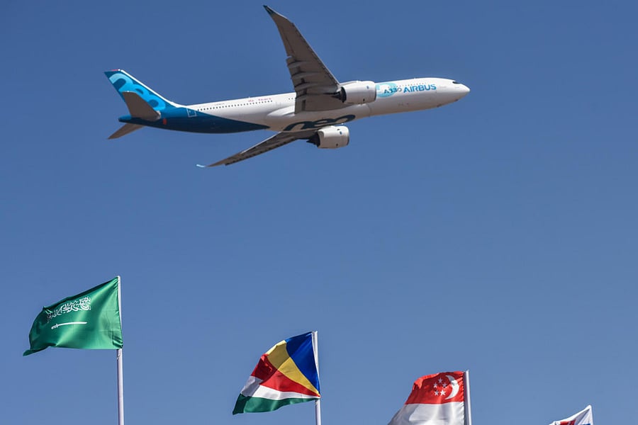 Air bus neo 330-900 at Aero India 2019 organised by Defence Ministry at Yelahanka Airbase in Bengaluru on Wednesday. Photo by S K Dinesh