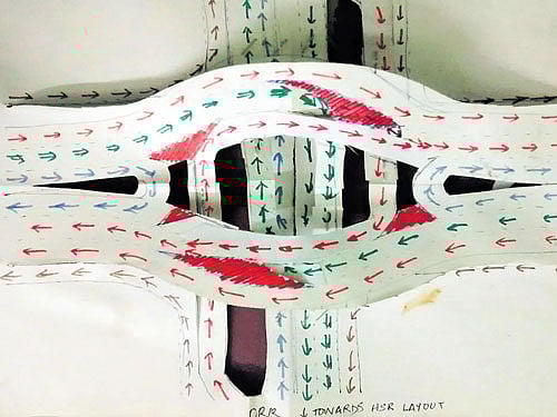 A paper model of the redesigned traffic junction at the Silk Board on Hosur Road.