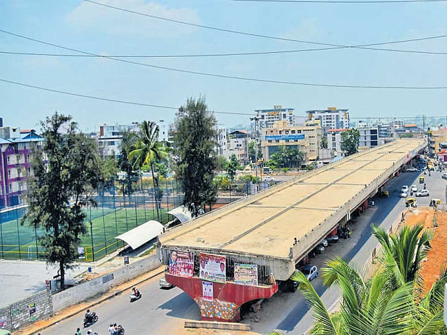 The work on the Rs 58-crore Hennur flyover began in 2009. DH&#8200;photo