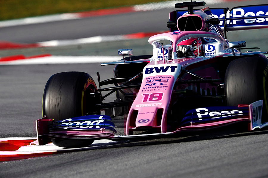 Lance Stroll in action during the testing session in Barcelona. Picture credit: Racing Point F1 Team