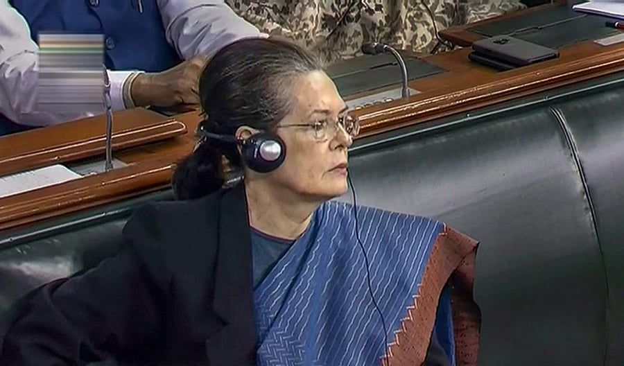 New Delhi: Former Congress president Sonia Gandhi in the Lok Sabha. (LSTV grab via PTI)