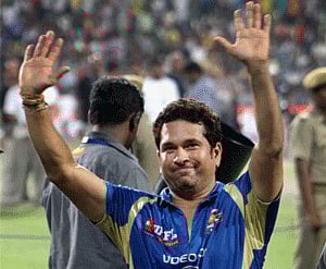 Mumbai Indians' Sachin Tendulkar reacts after winning the IPL 6 final match against Chennai Super Kings at Eden Garden in Kolkata on Sunday. PTI Photo