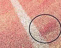 The damaged area in  the long-jump runway. DH photo