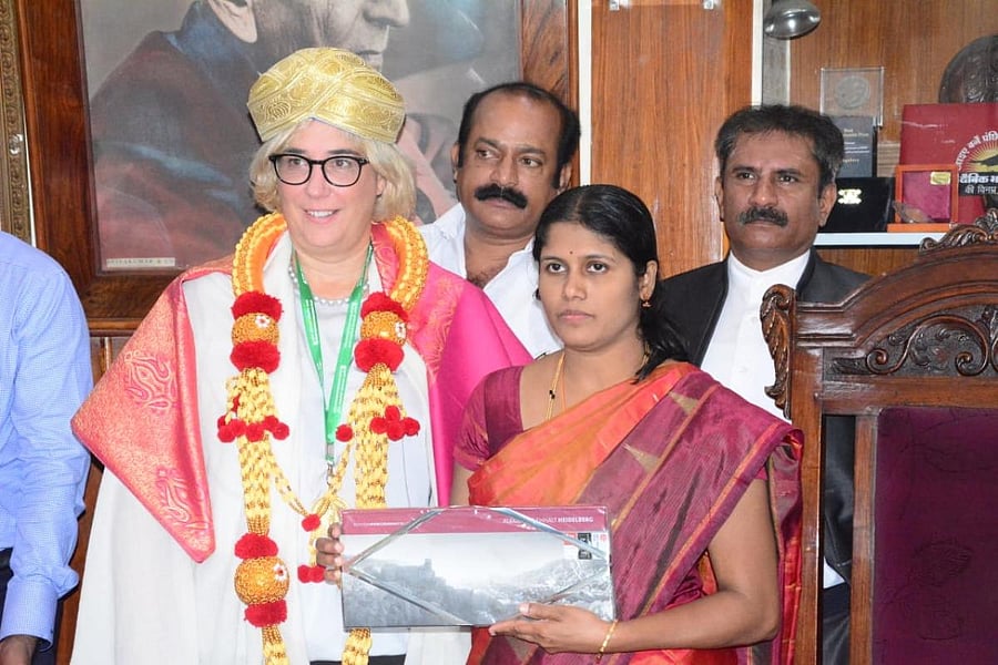 City Mayor Gangambike Mallikarjun with Nicole Huber, deputy mayor of Heidelberg in southwestern Germany.