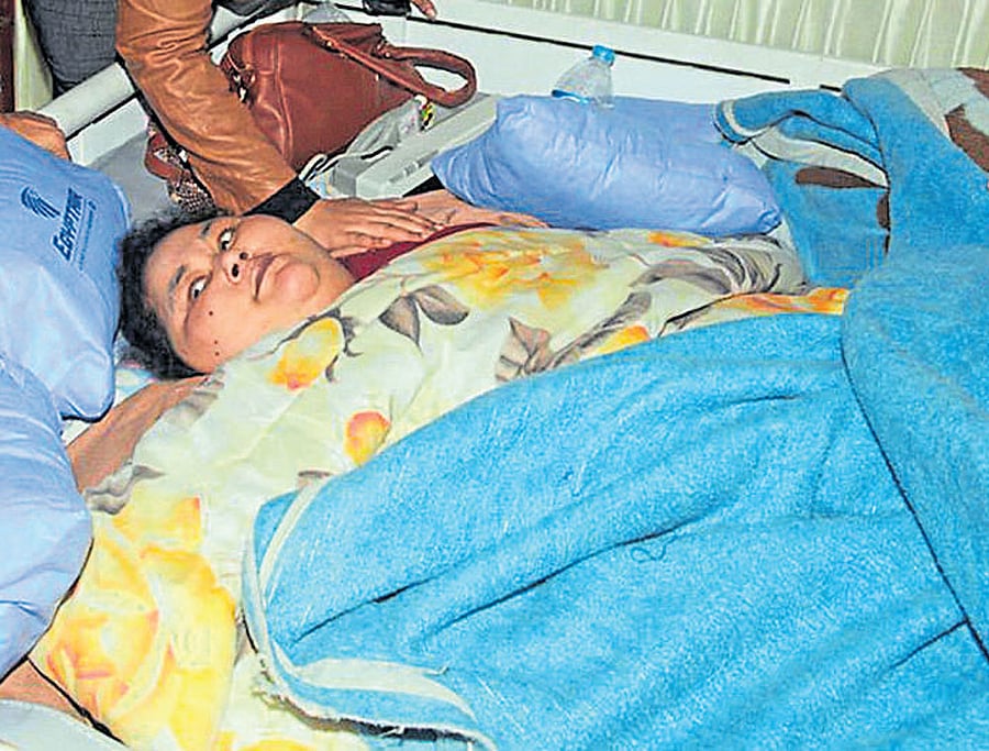 Egyptian national Eman Ahmed arrives at  Saifee Hospital in Mumbai on Saturday for a weight reduction surgery.  PTI