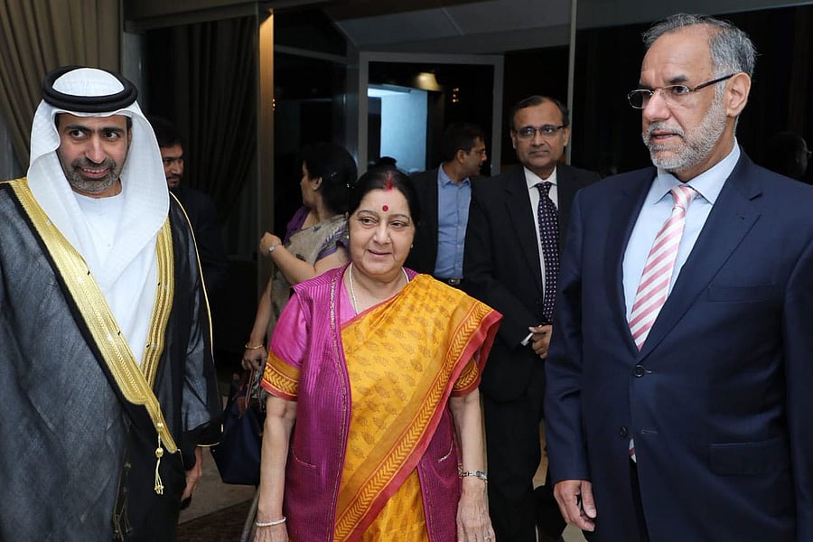 External Affairs Minister Sushma Swaraj is in Abu Dhabi to attend the foreign ministers' meet of the Organisation of Islamic Cooperation (OIC) states where she is expected to raise the issue of terrorism, amidst Indo-Pak tensions following the Pulwama terror attack. picture courtesy @DDNewsLive