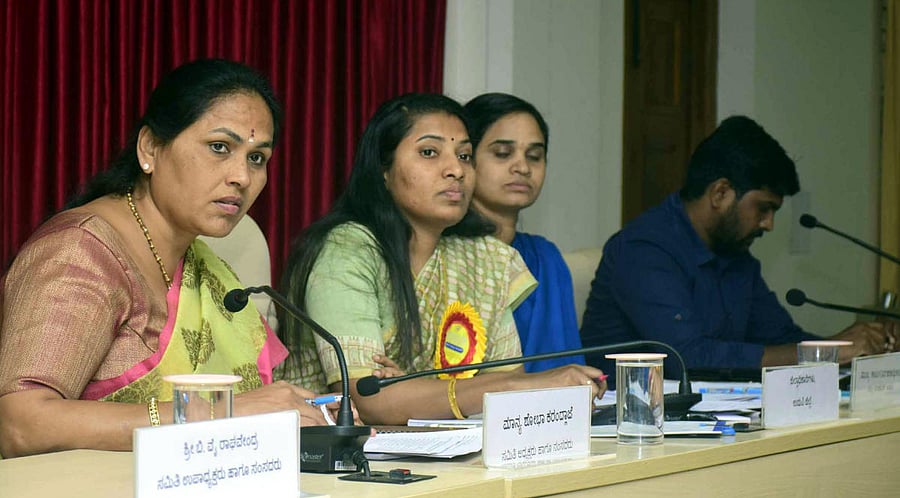 MP Shoba Karandlaje takes officials to task while reviewing the progress of Centre-sponsored schemes (DISHA) in the Zilla Panchayat Hall in Udupi on Friday.