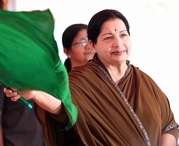 Tamil Nadu Chief Minister J Jayalalithaa flags off a trial run of Chennai Metro rail on Koyambedu track, in Chennai. PTI Photo
