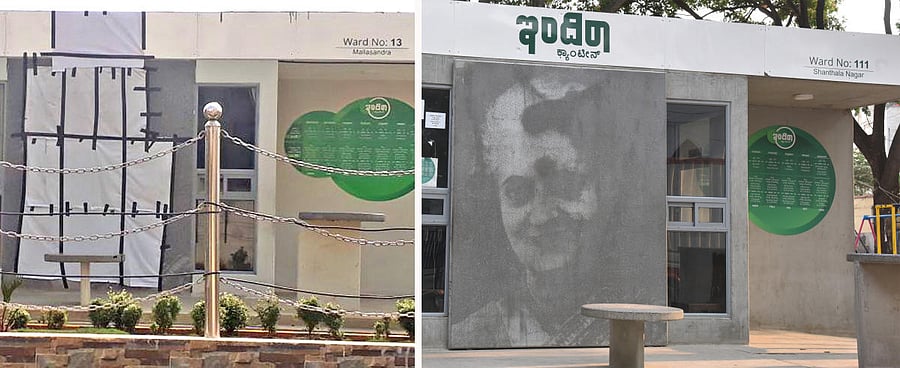 Indira's pics covered in some canteens