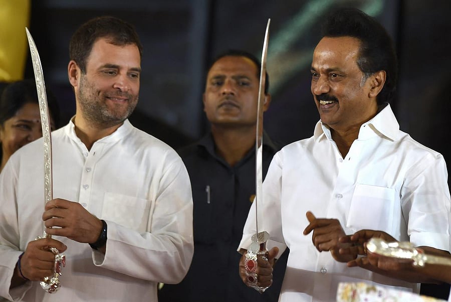 Congress President Rahul Gandhi and DMK president MK Stalin. (PTI File Photo)