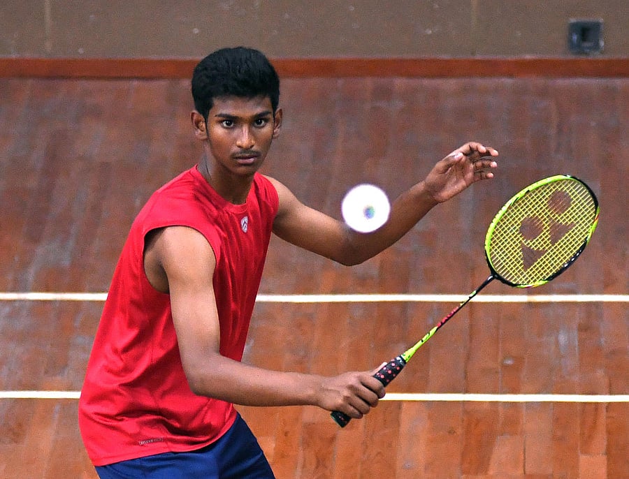 POISED: Aditya Diwakar, who has won a string of State-ranking titles in badminton, represents his school in basketball also. DH photo/ Srikanta Sharma R