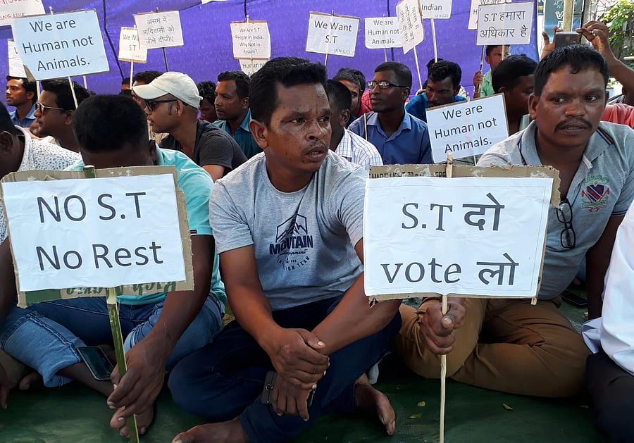 An agitation held in Guwahati recently demanding Scheduled Tribe status for the tea tribes in Assam.