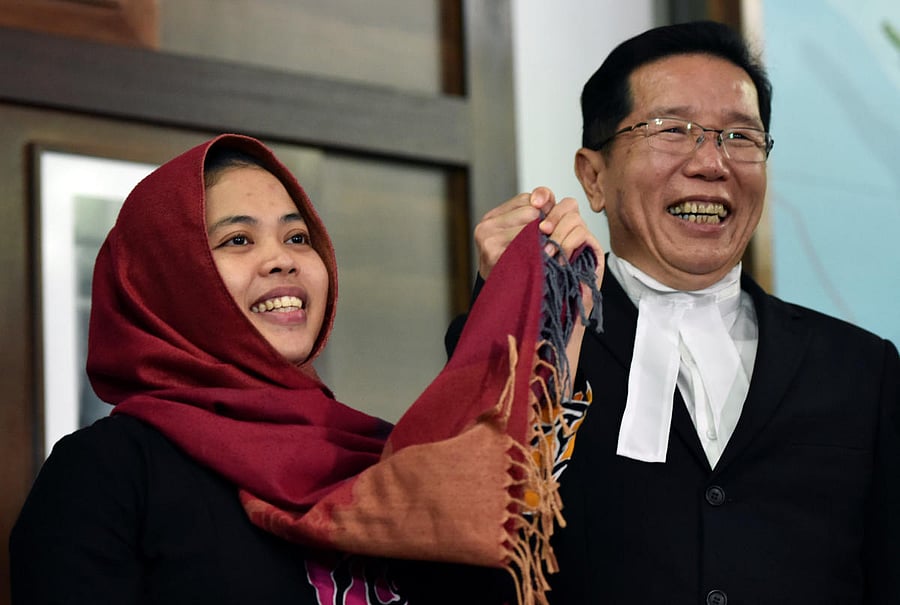 Indonesian Siti Aisyah, accused in the 2017 killing of the North Korean leader's half-brother Kim Jong Nam, and who was freed by a Malaysian court, attends a news conference at the Indonesian embassy in Kuala Lumpur, Malaysia on Monday. (REUTERS)