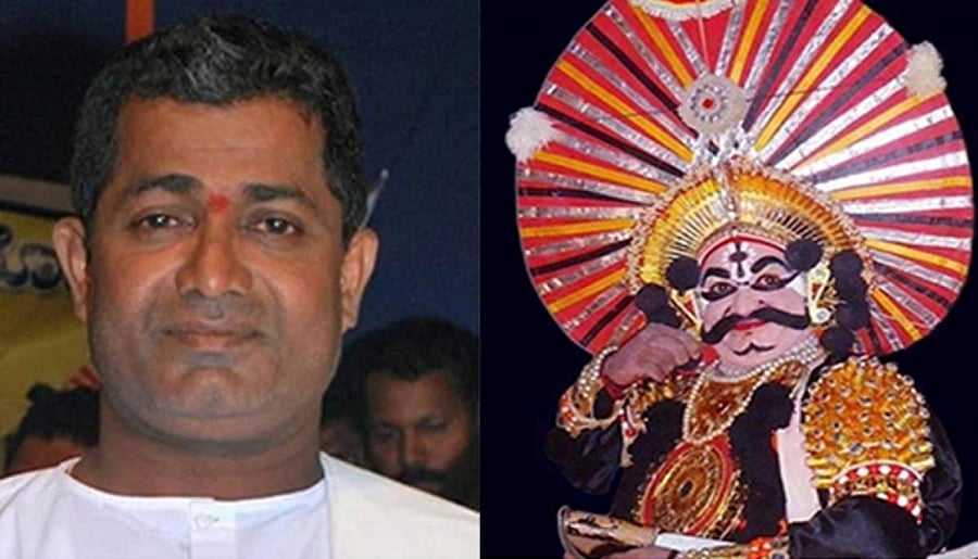 Chandrahasa Hudugodu. (right) In Yakshagana outfit
