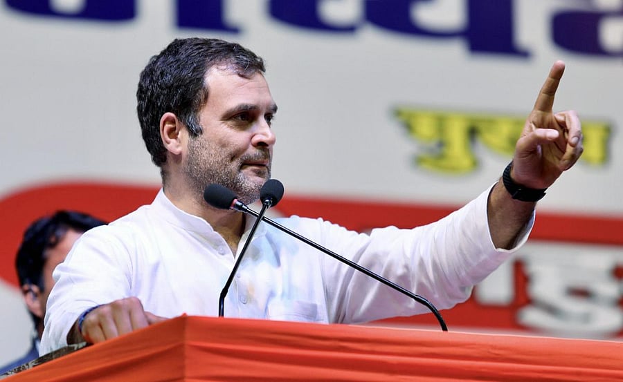 Congress President Rahul Gandhi addresses booth- level workers during 'Mera Booth, Mera Gaurav' convention at Indira Gandhi Stadium in New Delhi on March 11, 2019.