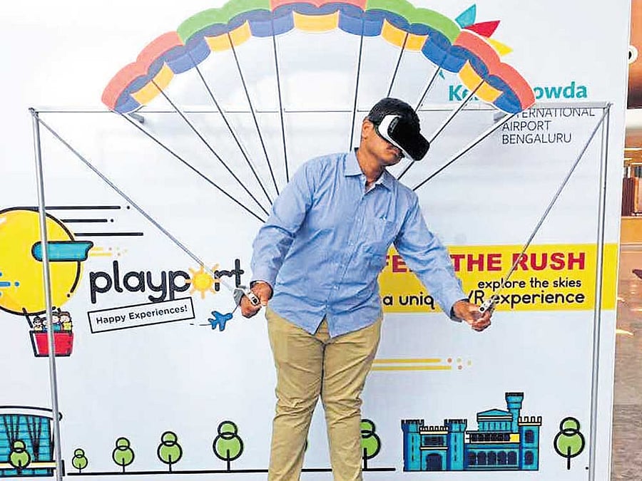 A child enjoys virtual reality experience at the Playport in Kempegowda International Airport.