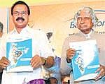 Former President A P J Abdul Kalam (right) and Chief Minister D V Sadananda Gowda releasing a booklet at the 14th edition of Bangalore IT.biz on Tuesday. DH Photo