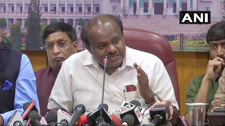 Karnataka CM HD Kumaraswamy addressing press conference in Bengaluru on Friday. ANI