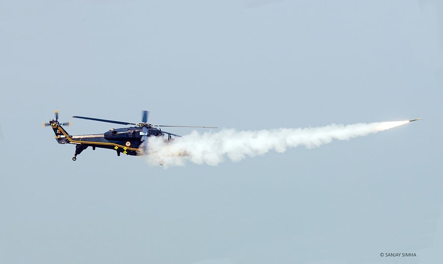 This is the first time in the country that a helicopter has carried out air-to-air engagement, says HAL Chairman and Managing Director, R Madhavan. None of the helicopters with the military services in the country has demonstrated such a capability. 