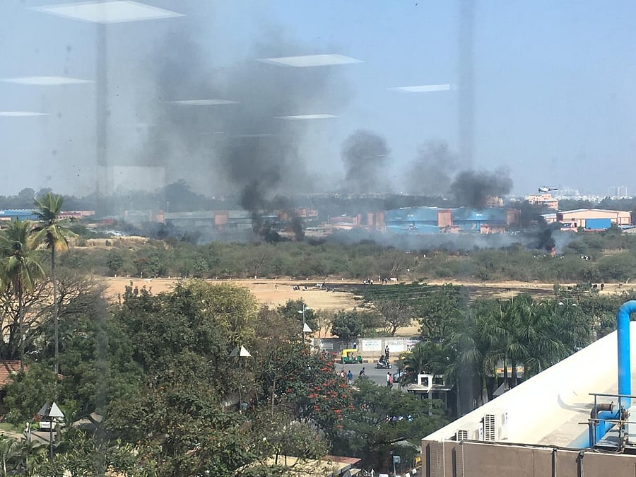 A plane has crashed at HAL Airport in Yemalur area on Friday morning. (Photo: Special Arrangement)