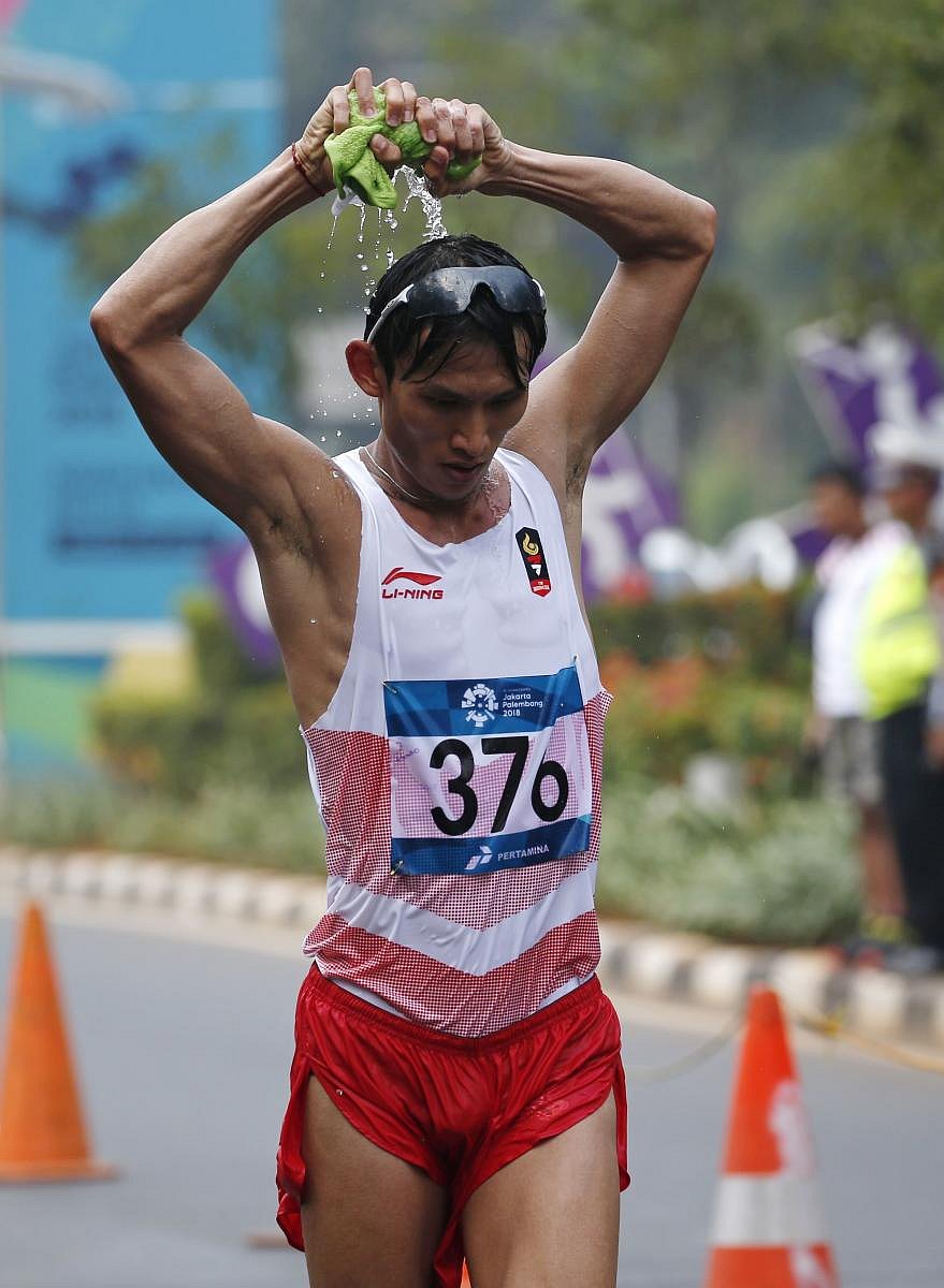 Indonesia's Hendro during the men's 50km race walk in Jakarta on Thursday. REUTERS