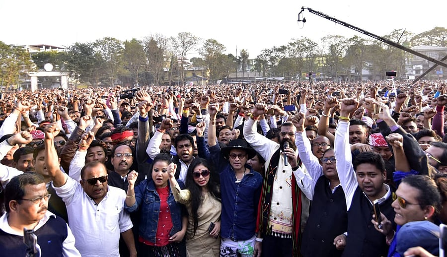 Protesters at a rally against Citizenship Amendment Bill, in Guwahati on Wednesday. photo by Manash Das, Guwahati