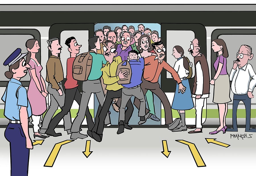 There are passengers so eager to get in that they think nothing of blocking the way of those deboarding