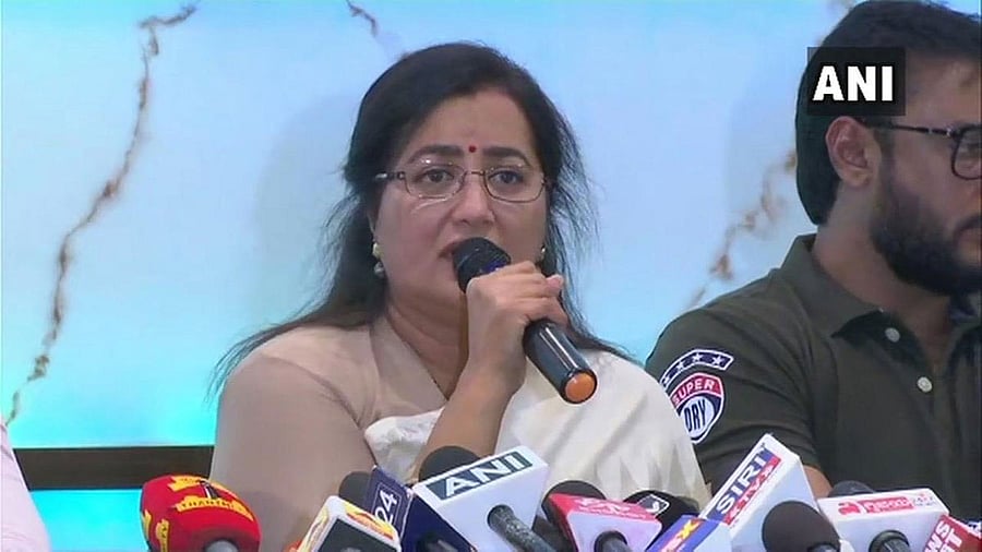Sumalatha Ambareesh speaks during the press conference in Bengaluru on Monday. (ANI/Twitter)