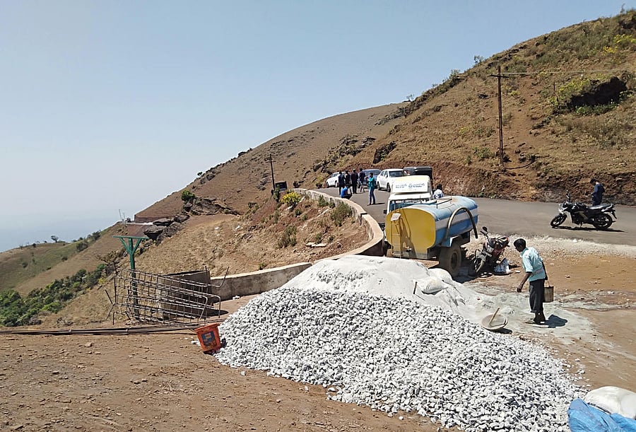 The work on a watchtower in progress at Mullayanagiri.
