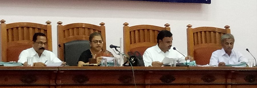 Mangalore University acting Vice Chancellor Prof Kishori Nayak chairs the academic council meeting of Mangalore University on Tuesday.