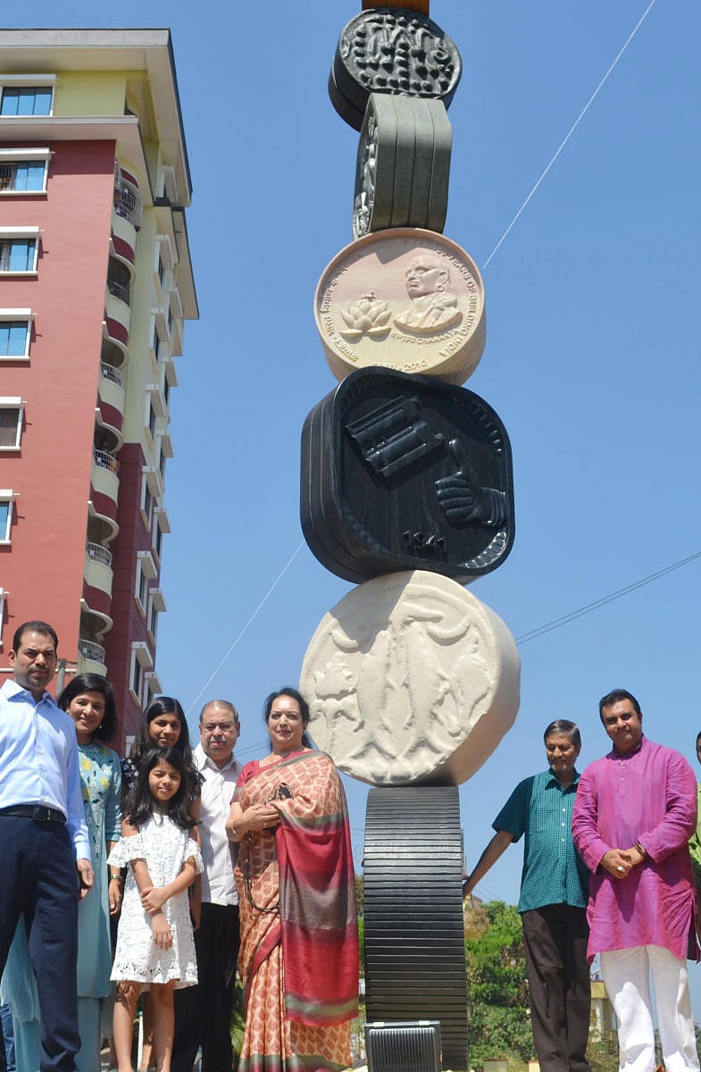 District-In-Charge Minister Pramod Madhwaraj, Sathish Pai, Sadhya Pai and Gautham Pai among others posing for a photo at the Upendra Pai Memorial in Manipal on Sunday.