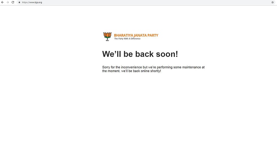 A screen grab of the Bharatiya Janata Party (BJP) website which was taken offline after the hackers allegedly defaced the site on March 5, 2019.