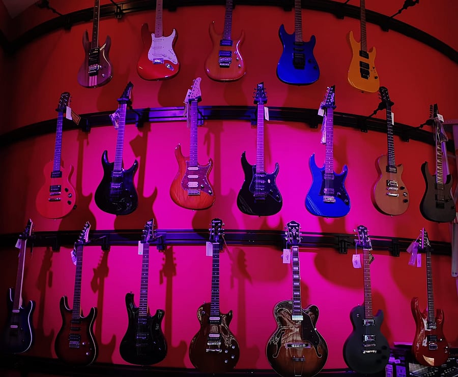 A display of guitars at Reynold's Inc. DH Photo