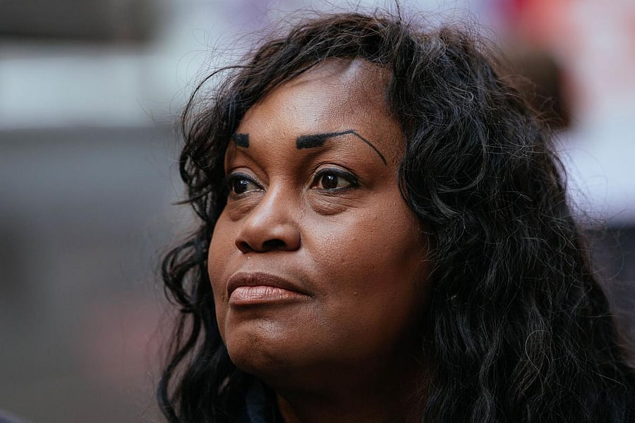 Tamara Lanier takes questions during a press conference announcing a lawsuit against Harvard University on March 20, 2019 in New York City. AFP