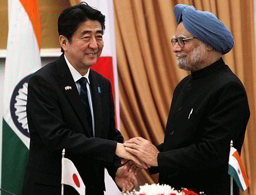 Abe, who is also the chief guest at the Republic Day celebrations Sunday, also announced step up loans for ''symbolic projects'' of bilateral cooperation including the Delhi Mumbai Industrial Corridor and for a high-speed rail project. AP photo