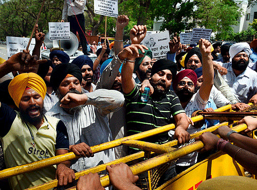 Sikh protesters during a protest against Congress leaders in New Delhi. PTI file photo