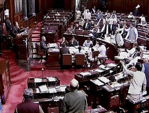 Agitated Congress members trooped near the chairman's podium as soon as the house met, raising slogans. pti file photo