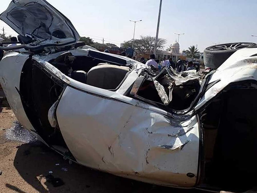 Police said that the driver of the car was speeding and hence lost control of the vehicle.  DH Photo