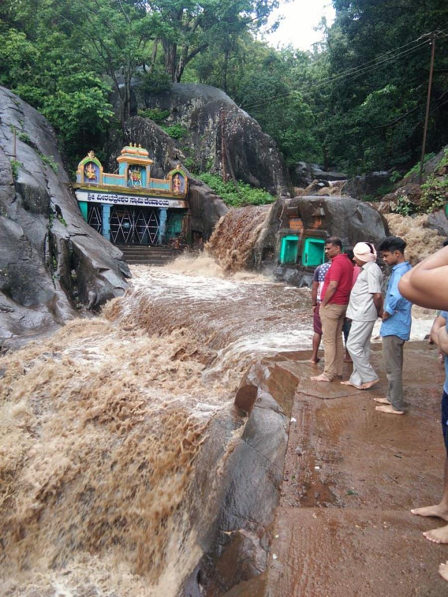 A view of Kallathigiri waterfalls in Tarikere taluk.
