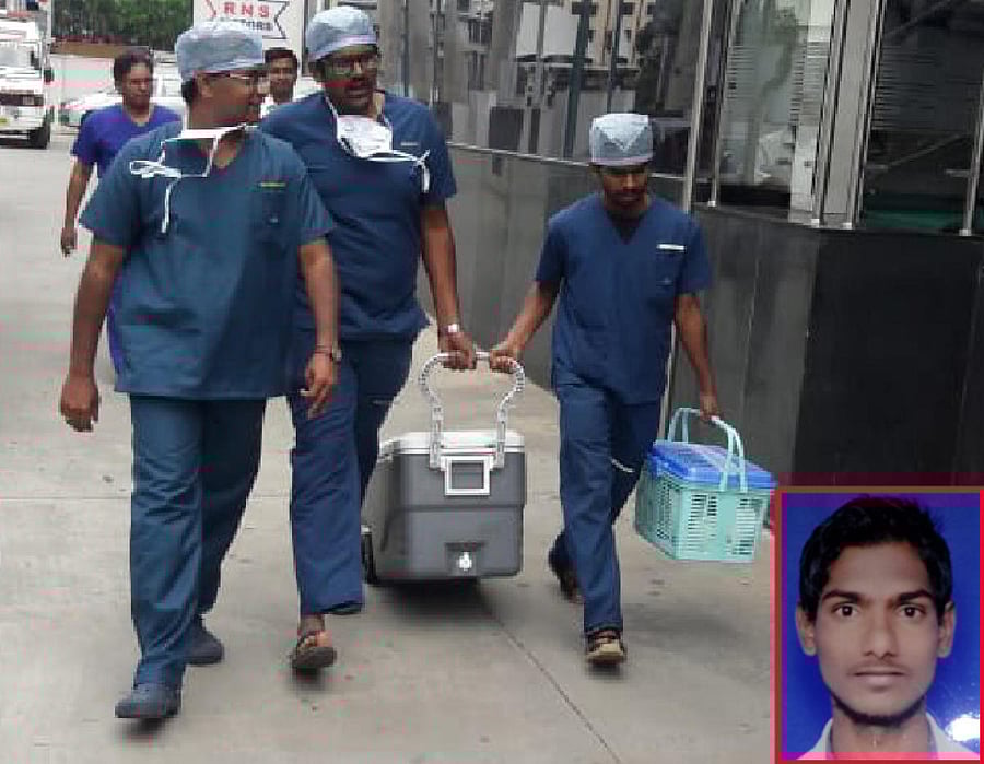 Hospital staff carrying harvested heart, traffic police created green corridor from Yeshwanthpur to Whitefield. Inset-Thammanna