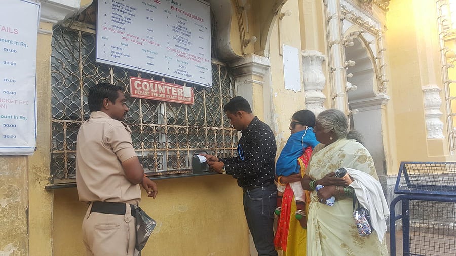 The ticket counter near Varaha gate of the Mysuru Palace.