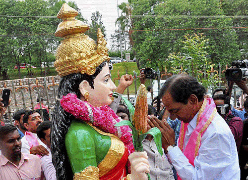 The Telangana Rashtra Samithi (TRS) is set to form the first government in the newly created state of Telangana as the party has established leads in 64 of the 119 assembly constituencies. PTI photo