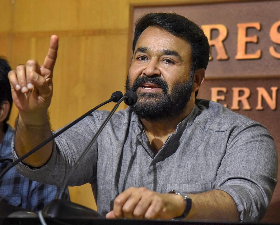 Association of Malayalam Movie Artistes (AMMA) president Mohanlal addresses the media, in Kochi on Monday. PTI