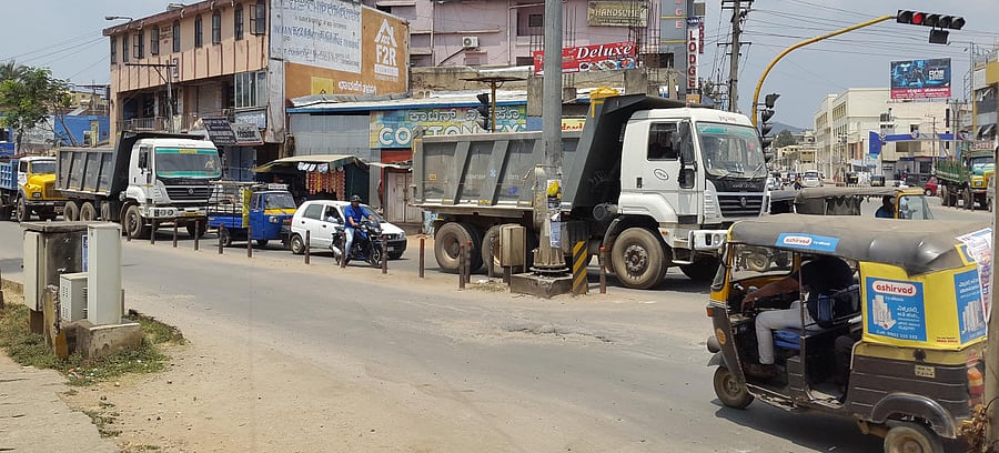 The unabated movement of trucks at NMC Circle in Chikkamagaluru is a daily hassle for locals.