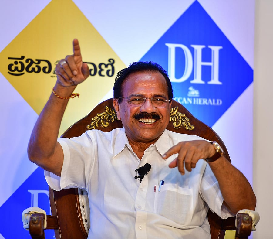 Union Minister D V Sadananda Gowda at an interaction with DH.