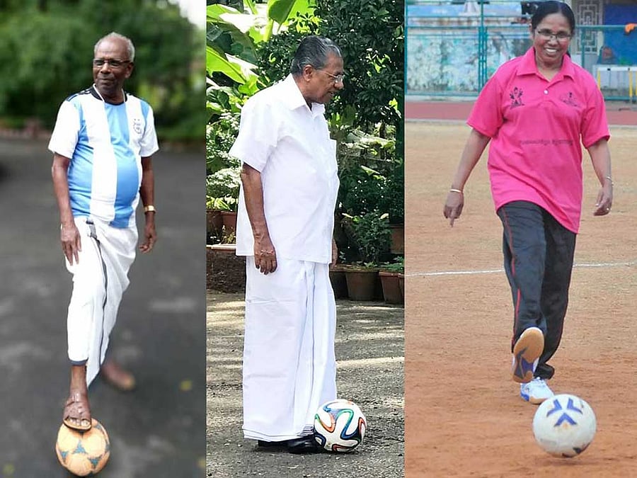 M M Mani, Pinarayi Vijayan and K K Shailaja. Source: Facebook.