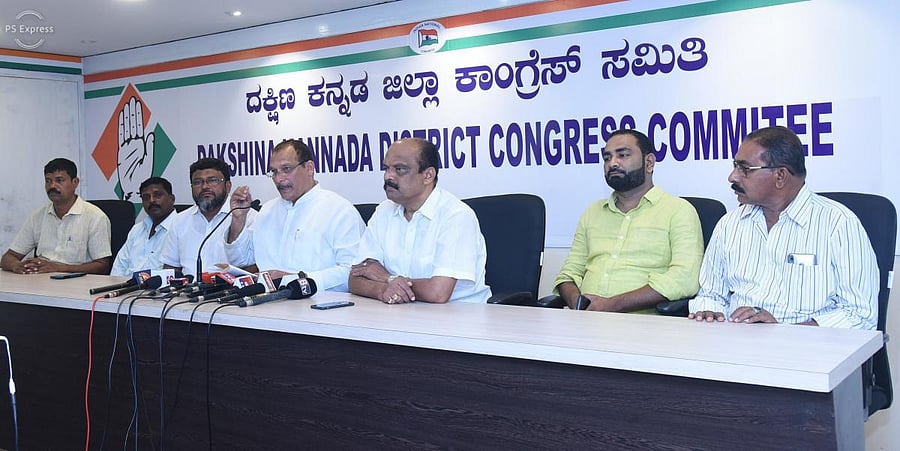 MLC Ivan D’Souza addresses a press meet in Mangaluru on Tuesday.