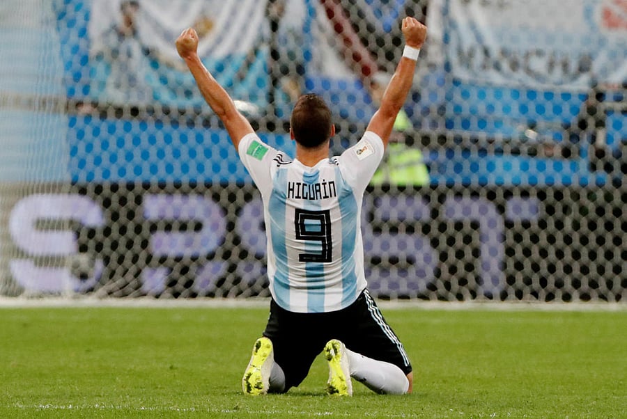 FILE PHOTO: Soccer Football - World Cup - Group D - Nigeria vs Argentina - Saint Petersburg Stadium, Saint Petersburg, Russia - June 26, 2018 Argentina's Gonzalo Higuain celebrates after the match REUTERS/Jorge Silva/File Photo